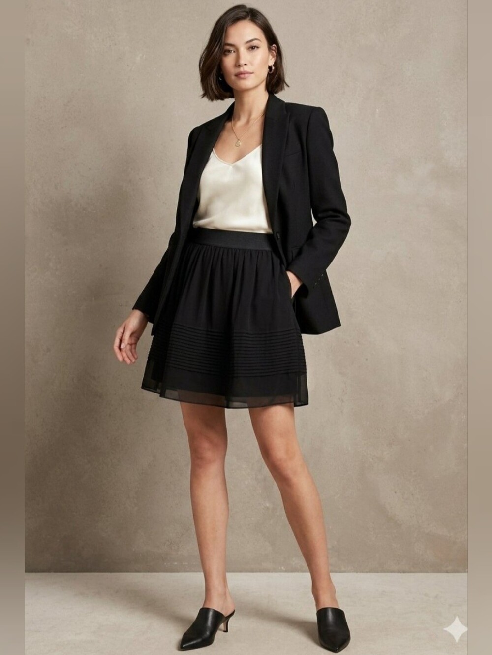 Ann Taylor Black Pintuck Georgette Mini Skirt - Size 4 NWT Whimsigoth Coquette